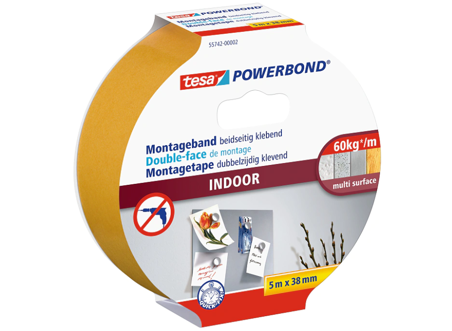 tesa 55742, Powerbond INDOOR, doppelseitiges Montageklebeband, 38mm x 5m