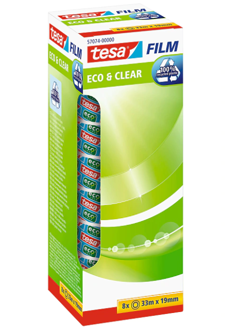 tesafilm eco & clear, 57074 Klebeband, 19mm x 33m, transparent, 8 Rollen, Office-Box