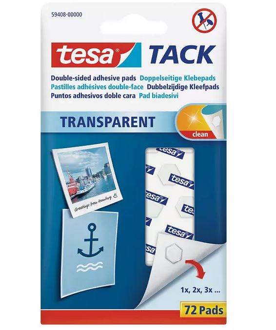 tesa TACK, doppelseitige Klebepads, 72 Stück, transparent