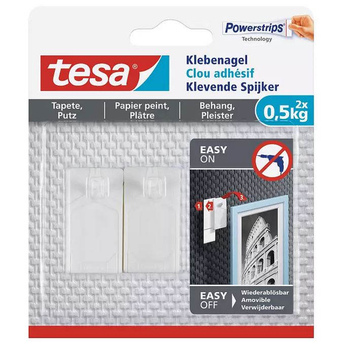 tesa Klebenagel für Tapeten und Putz (0,5kg), 2 Stück