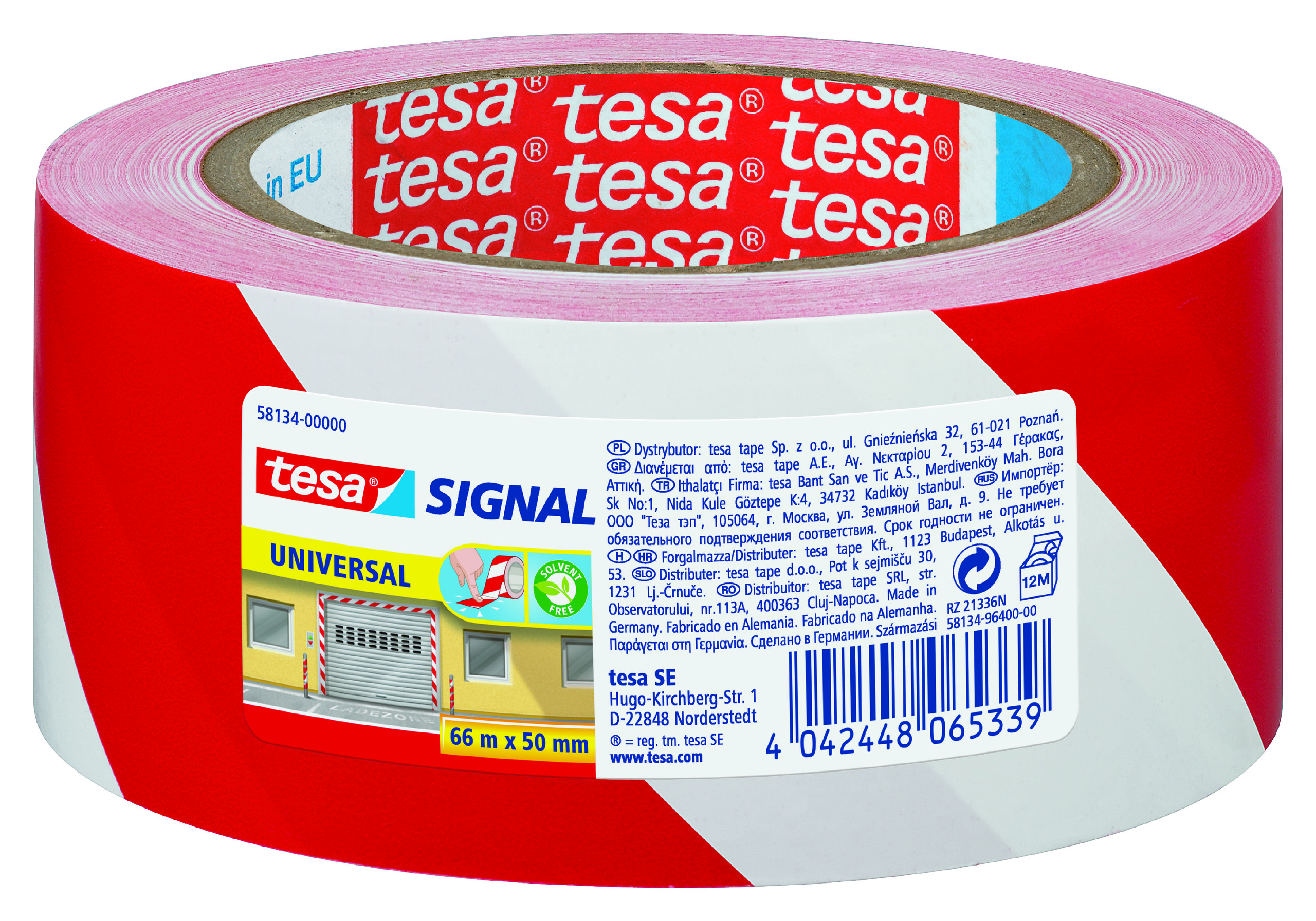 tesa 58137 Signal Absperrband, rot-weiss (nicht klebend), 80mm x 100m