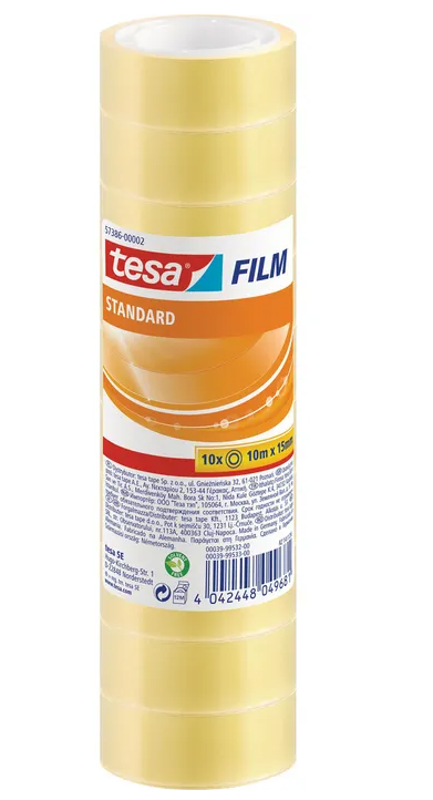 tesafilm Standard, 57386 Klebeband,15mm x 10m, transparent, 10 Rollen, Schrumpfturm