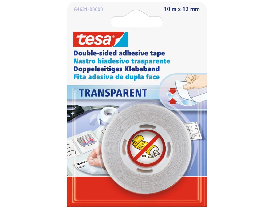 tesa 64621, doppelseitiges Klebeband, 10mm x 12m, transparent