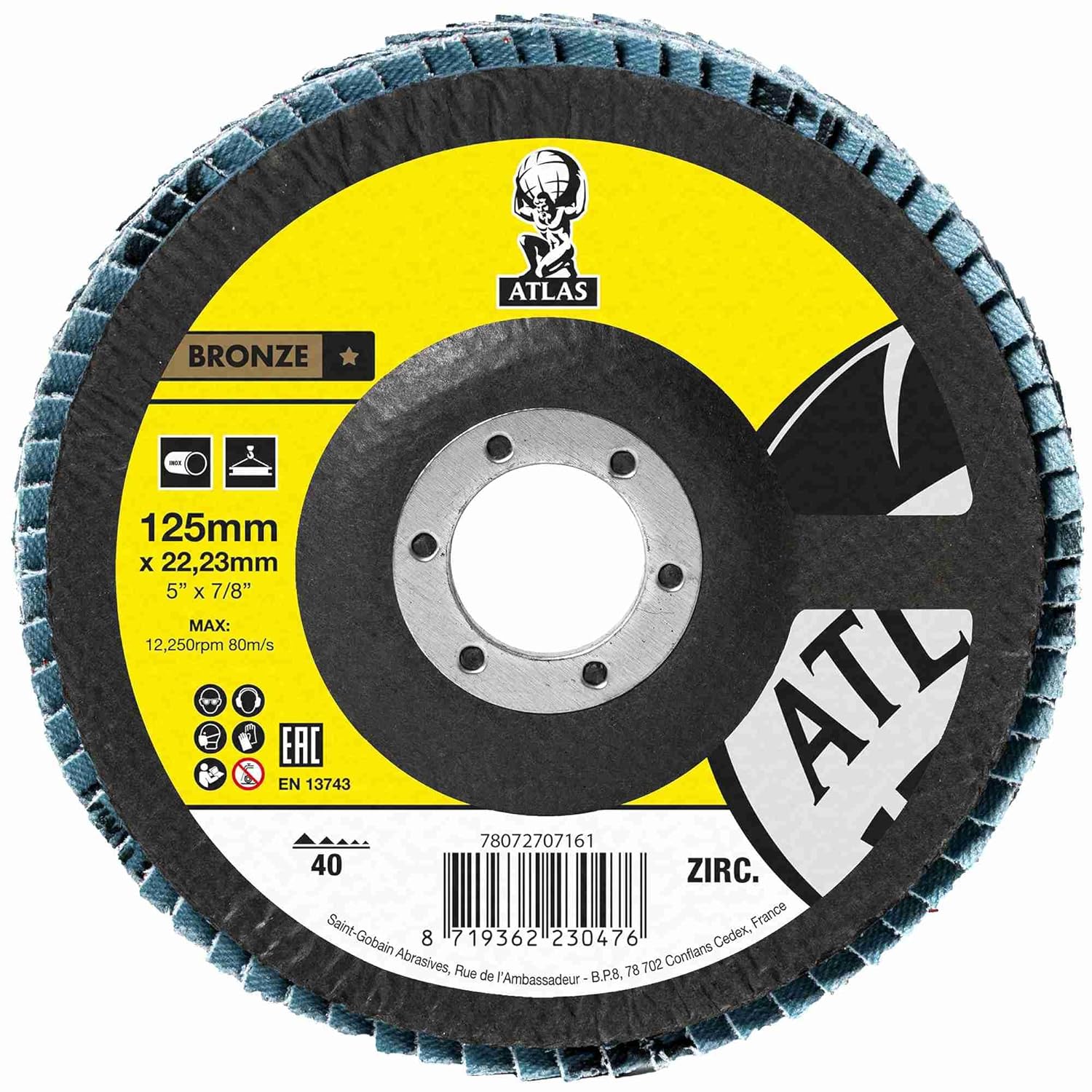 Saint Gobain Atlas Zirkon Fächerscheibe, KX663 konisch, 125 x 22,23 mm, Korn: 40