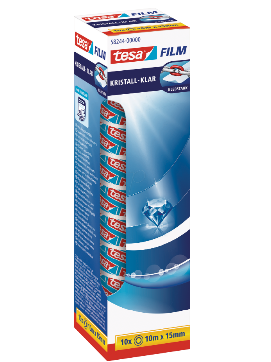 tesafilm kristall-klar, 58244 Klebeband, 15mm x 10m, transparent, 10 Rollen, Office-Box