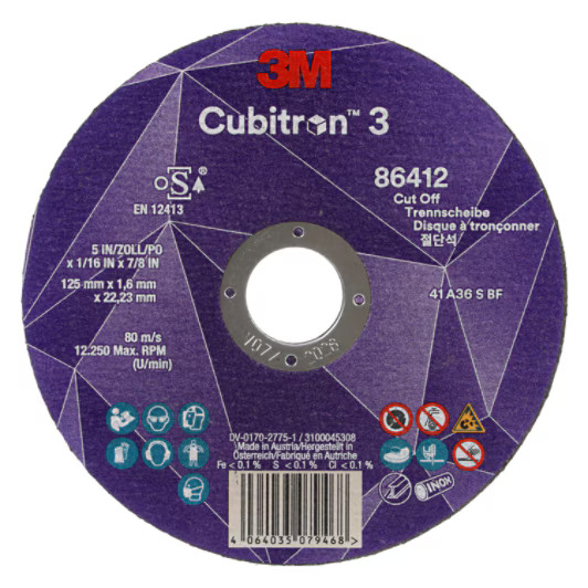 3M Cubitron 3 Trennscheibe, 86647, 60+, T41, 125mm x 1mm x 22mm 3M Cubitron 3 Trennscheibe, 86647, 60+, T41, 125mm x 1mm x 22mm