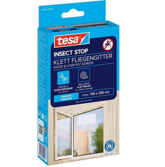 tesa Insect Stop Fliegengitter STANDARD für Fenster, 1.10m x 1.30m