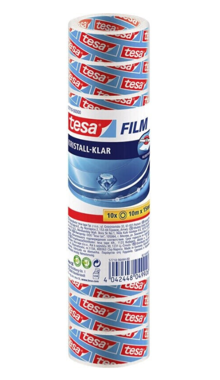 tesafilm kristall-klar, 57710 Klebeband, 15mm x 10m, transparent, 10 Rollen, Schrumpfturm