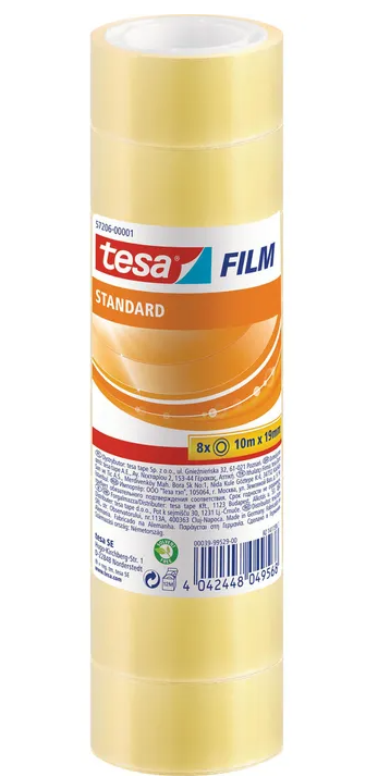 tesafilm Standard, 57206 Klebeband, 19mm x 10m, transparent, 8 Rollen