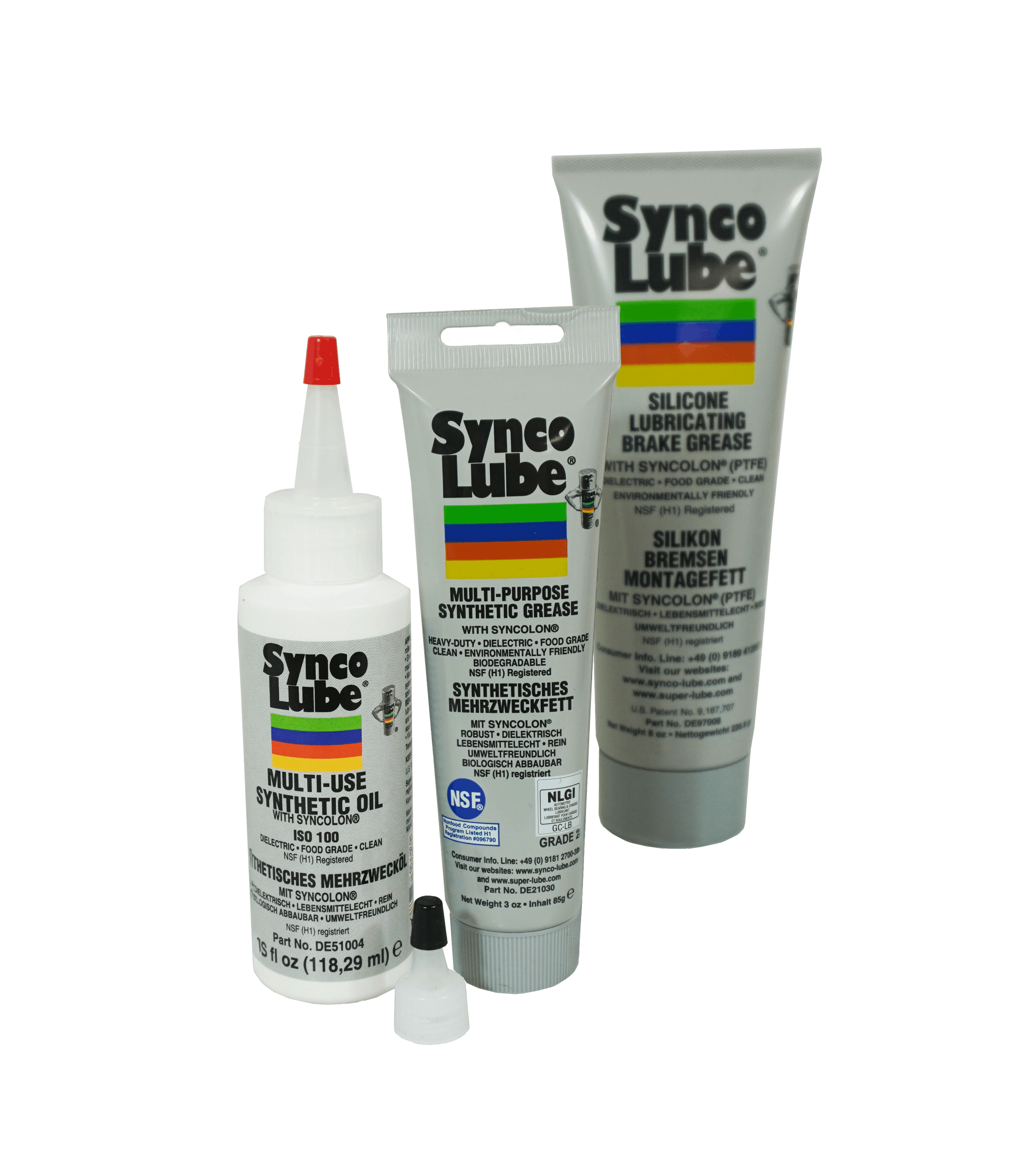 Super Synco Lube 21030 mit Aufsatz + 51004 + 97008 Set, Synthetisches Mehrzweck- & Bremsenfett und Öl mit Syncolon (PTFE)