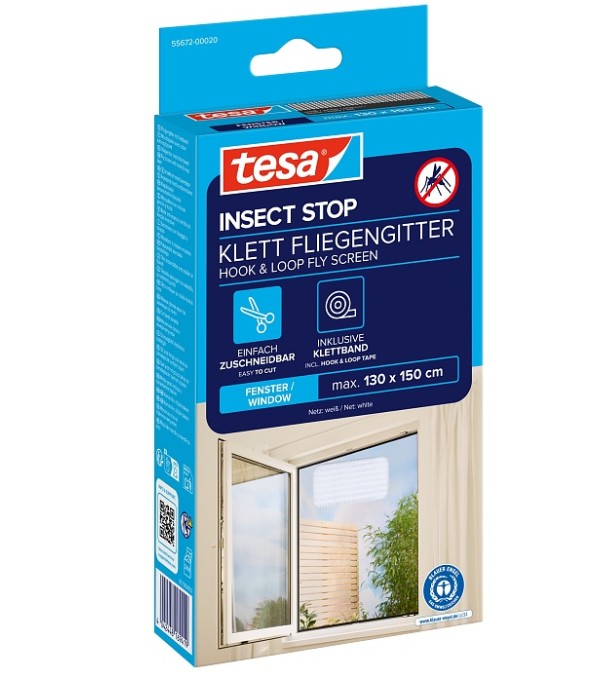 tesa Insect Stop Fliegengitter STANDARD für Fenster, 1.30m x 1.50m