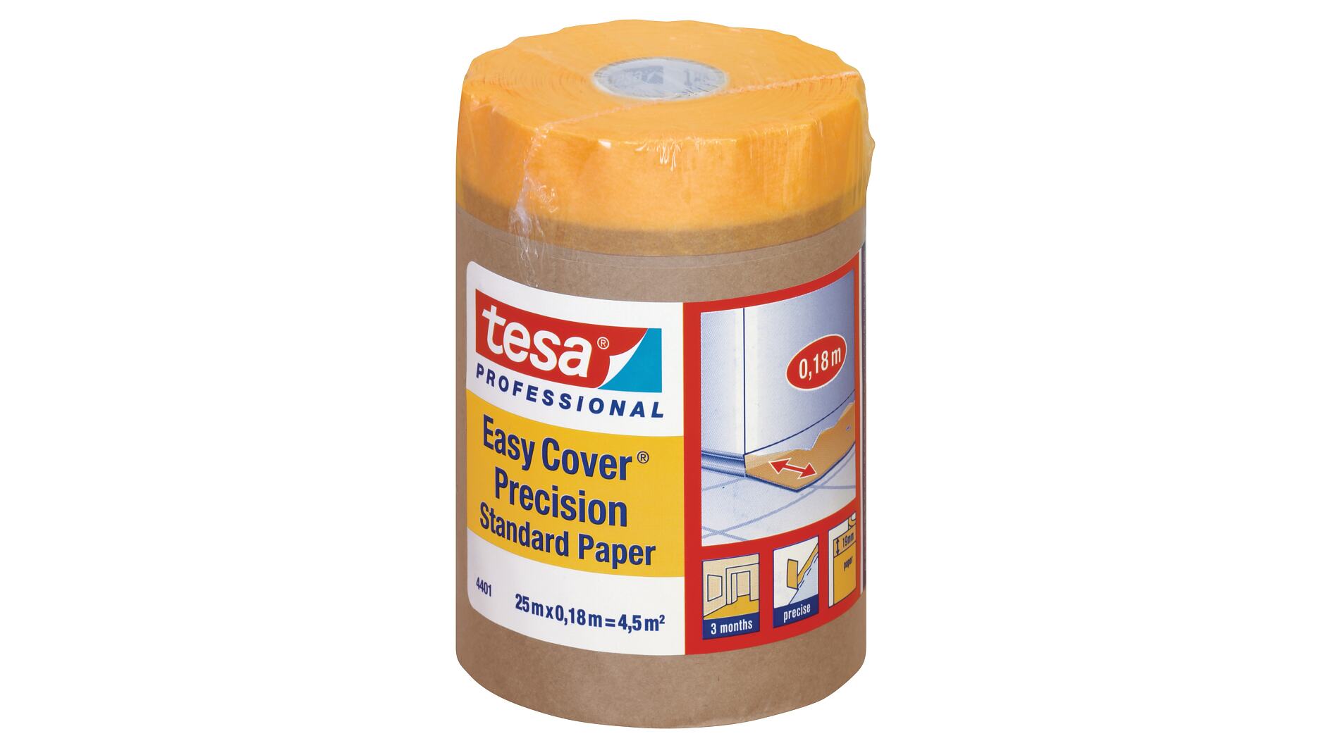 tesa Professional 4401, Easy Cover Präzision Malerband + Abdeckpapier, 180mm x 25m tesa Professional 4401, Easy Cover Präzision Malerband + Abdeckpapier, 180mm x 25m