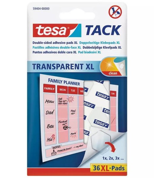 tesa TACK Klebepads XL, 36 Stück, transparent