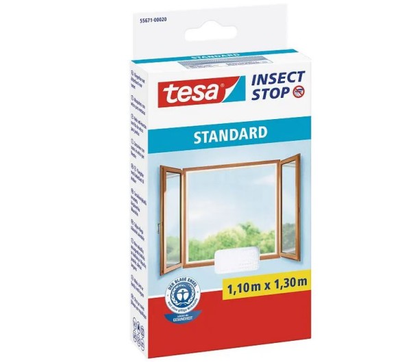tesa Insect Stop Fliegengitter STANDARD für Fenster, 1.10m x 1.30m