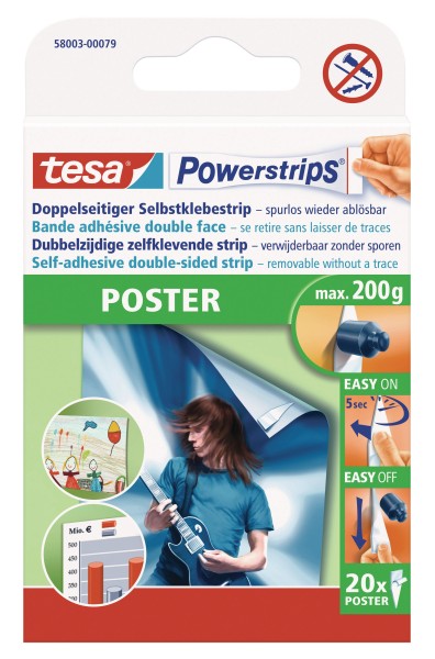 tesa Powerstrips, Poster, Doppelseitiger Klebestreifen, Weiß, 20 Stück