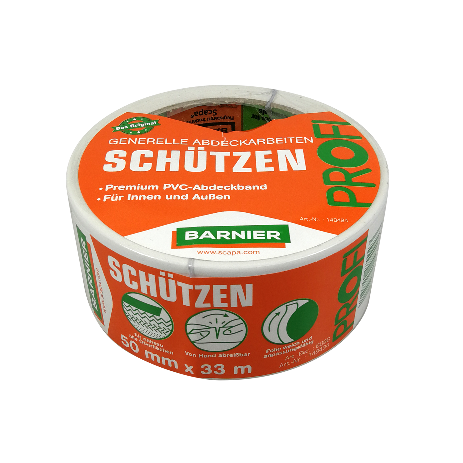 Malerkrepp Stark Haftend Handelskönig Barnier 6096 Putzerband – 30 Mm X 33 M – PVC-Schutzband Mit Starker Klebkraft, Auch Auf Feuchten Flächen